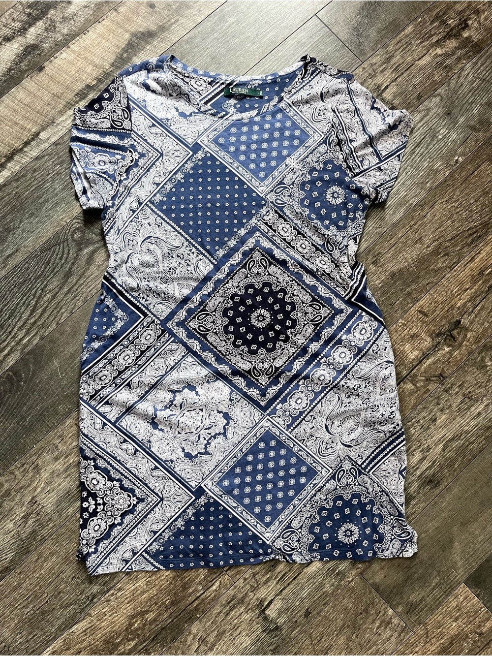 Ralph Lauren Navy Bandana Patchwork Print Knit Dress